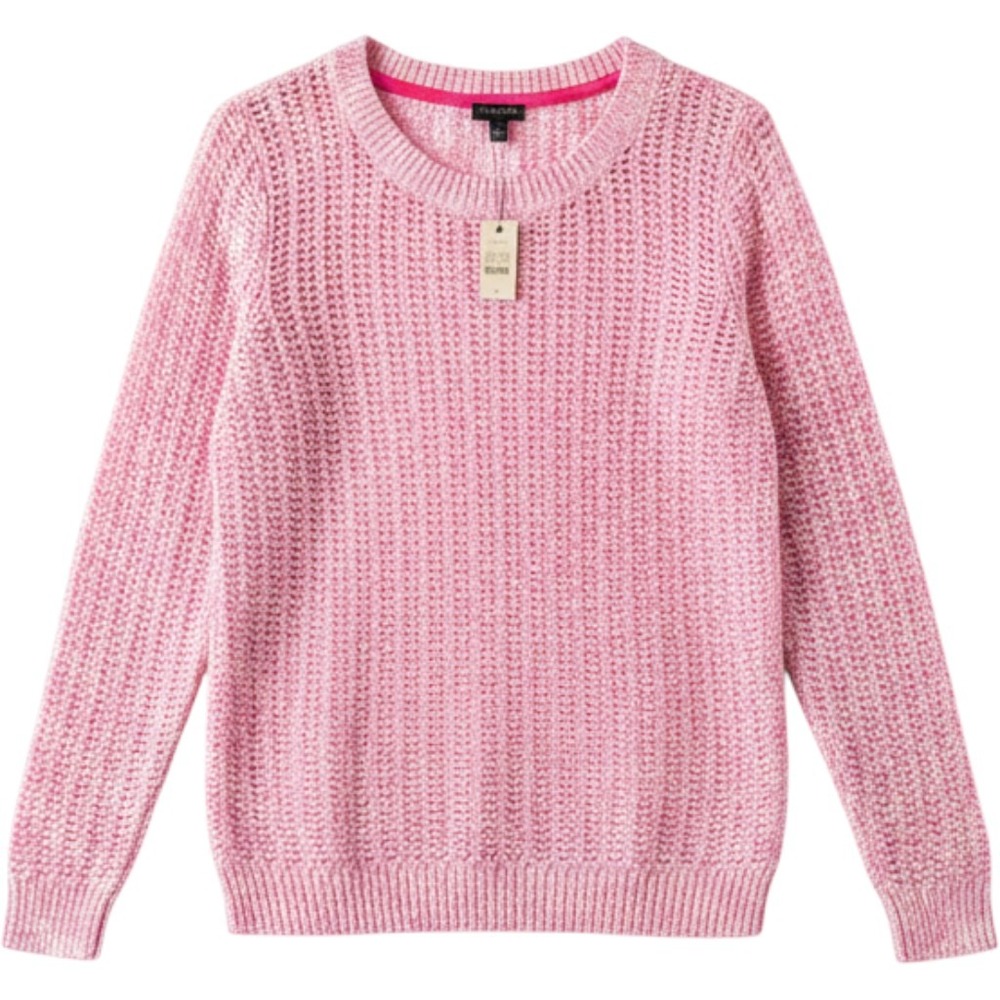 Talbots Petites Pink White Marled Open Knit Crewneck Sweater PM NWT